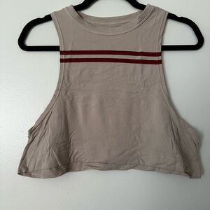 Athletic Beige Crop Top with Red Stripes